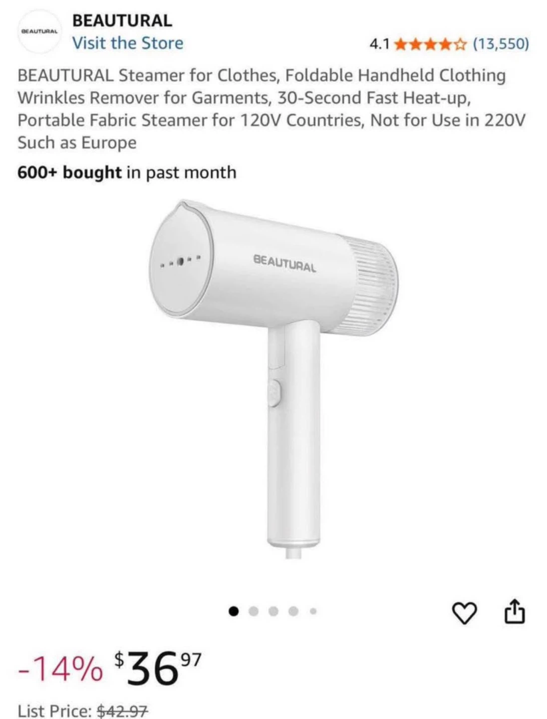 BEAUTURAL Handheld Clothing Steamer - photo 2