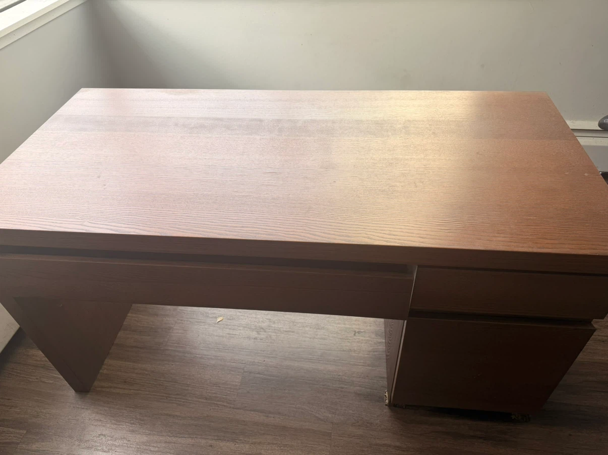 Wooden home office desk with drawers