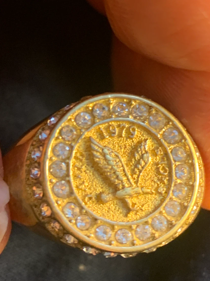 Gold Eagle Signet Ring with Crystals