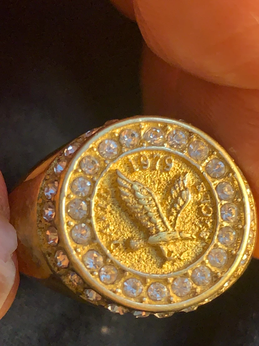 Gold Eagle Signet Ring with Crystals - photo 2