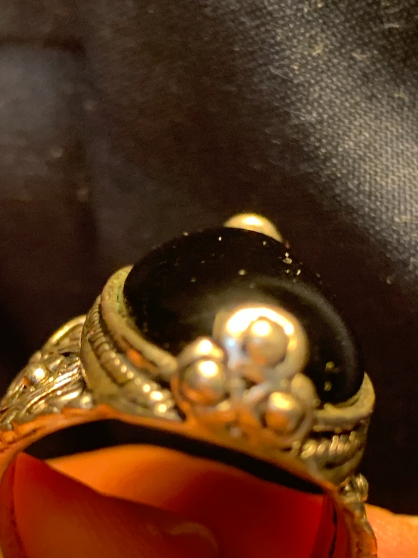 Silver-coloured oval black stone ring - photo 3