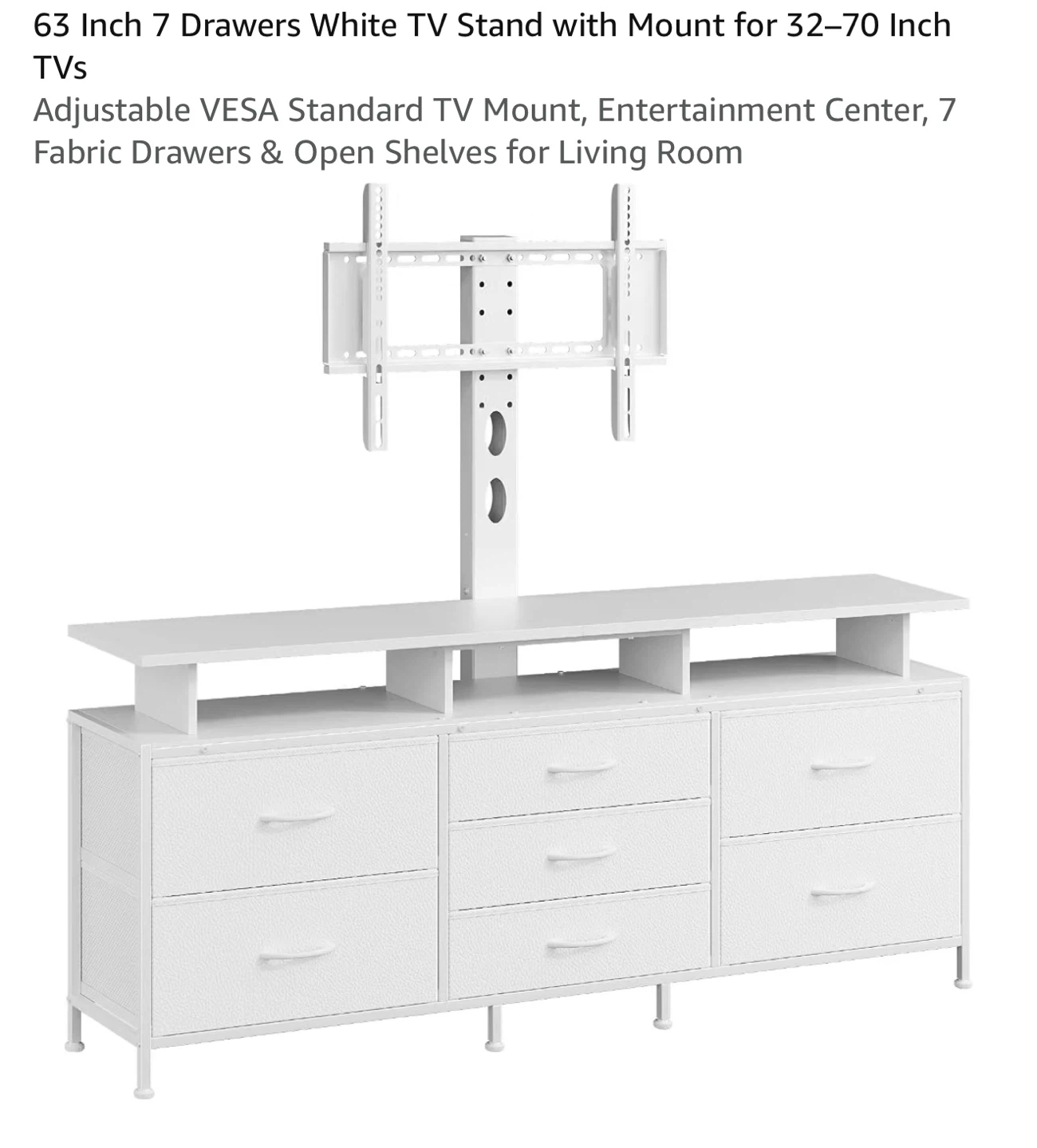 63 Inch White TV Stand with Mount for 32"-70" TVs