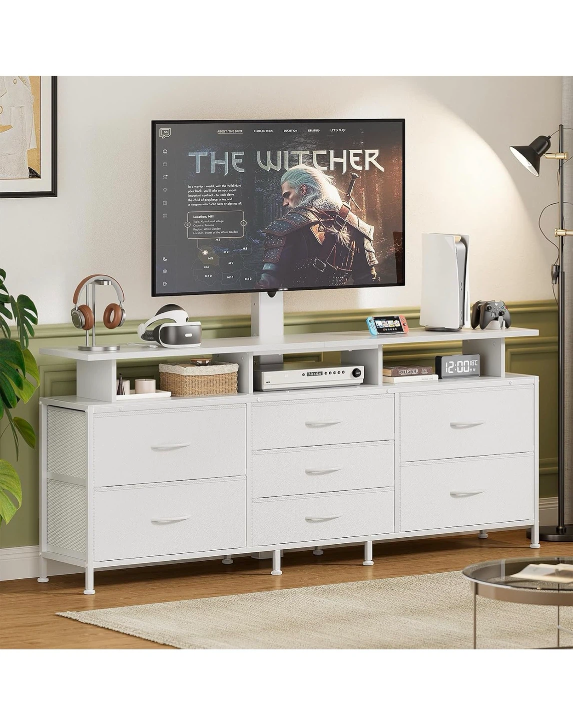 63 Inch White TV Stand with Mount for 32"-70" TVs - photo 2