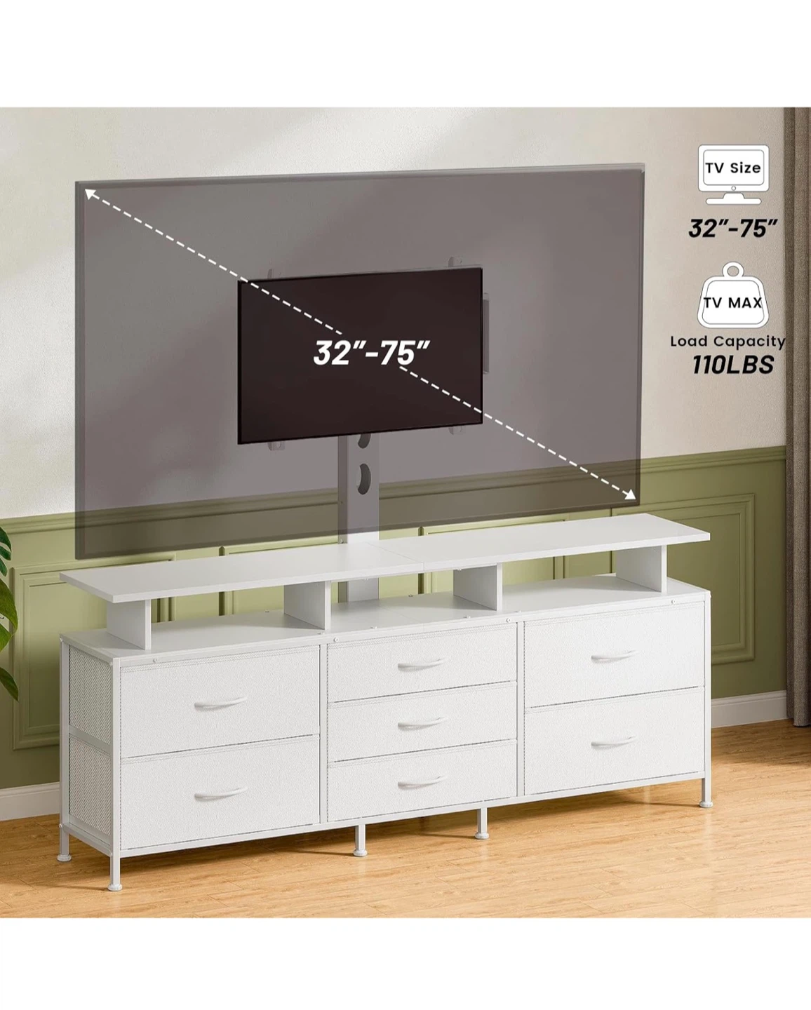 63 Inch White TV Stand with Mount for 32"-70" TVs - photo 4