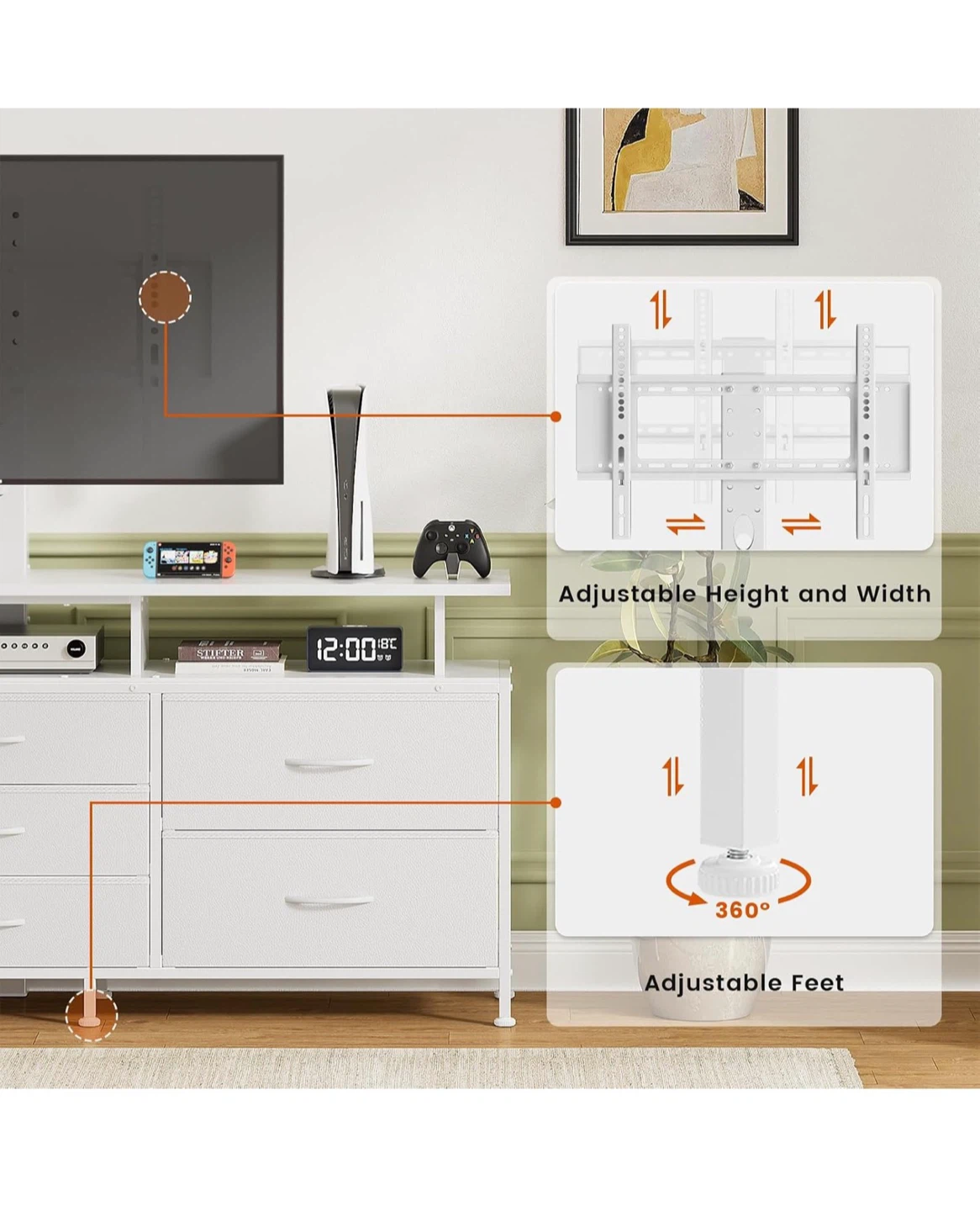 63 Inch White TV Stand with Mount for 32"-70" TVs - photo 5