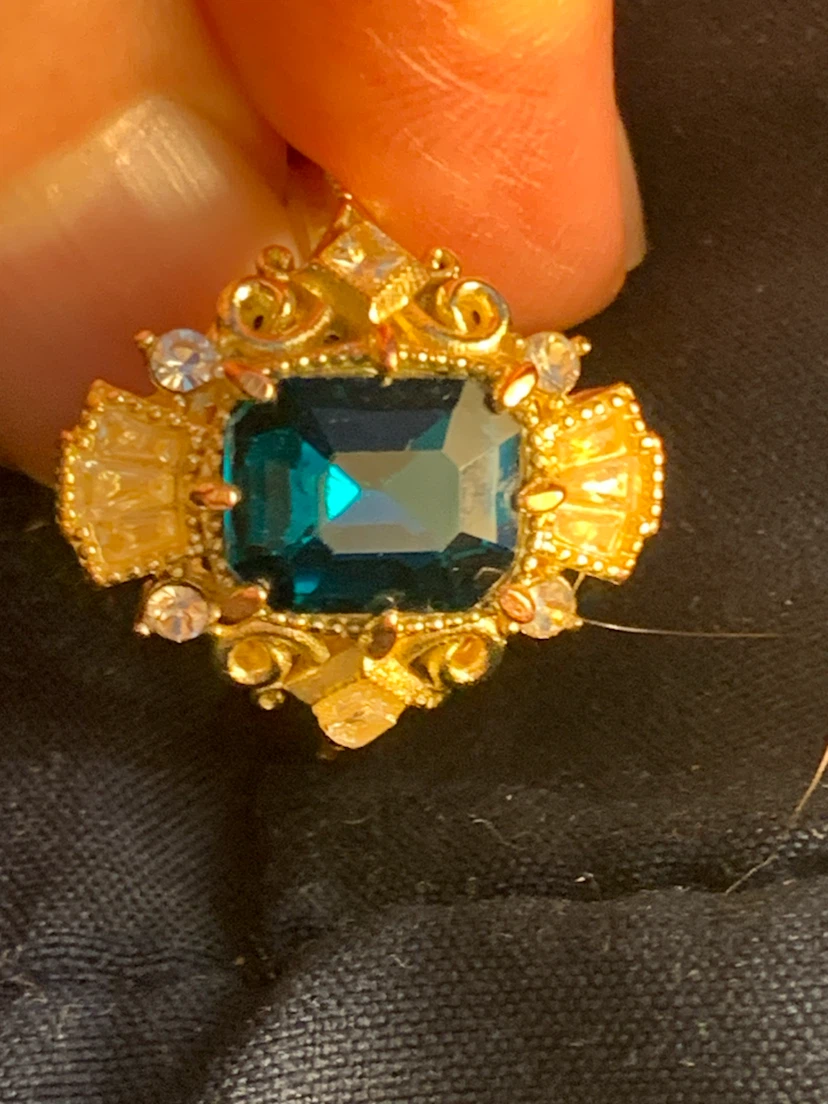Gold-toned 925 sterling silver ring with blue stone - photo 2