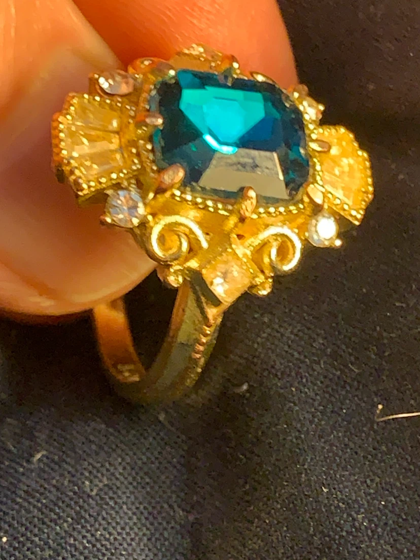 Gold-toned 925 sterling silver ring with blue stone - photo 4