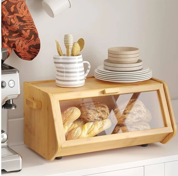 Bamboo Bread Box with Clear Lid