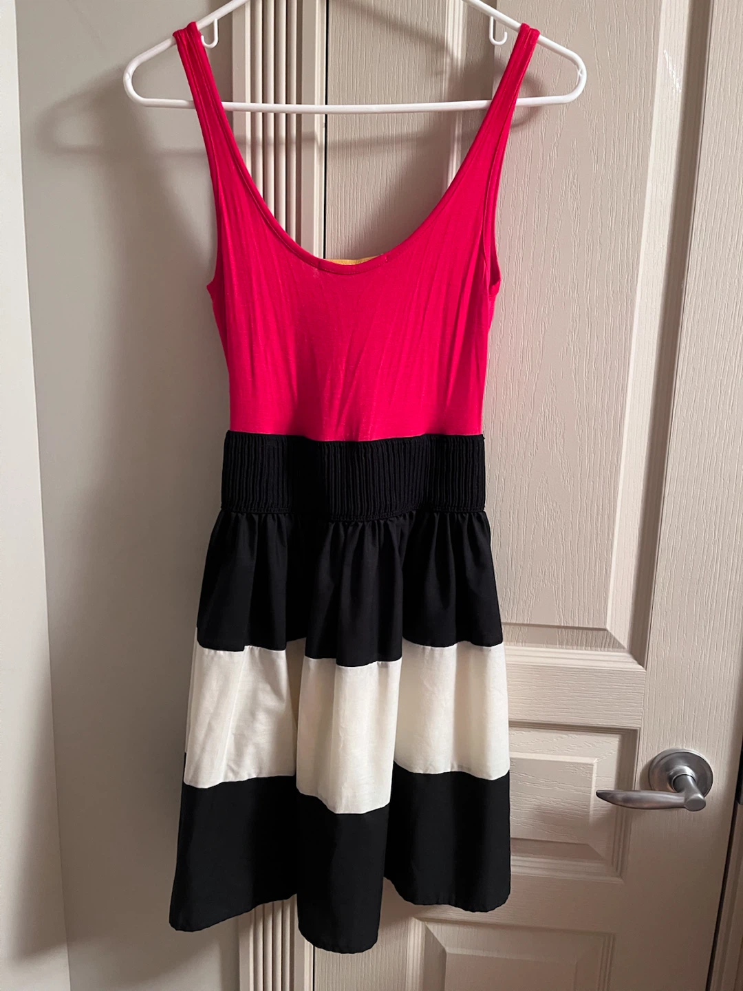 Red, Black & White Striped Dress