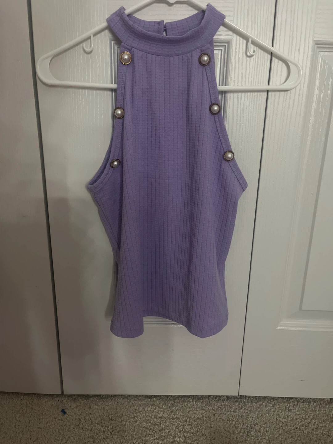 Lilac Ribbed Halter Top with Pearl Details - photo 2