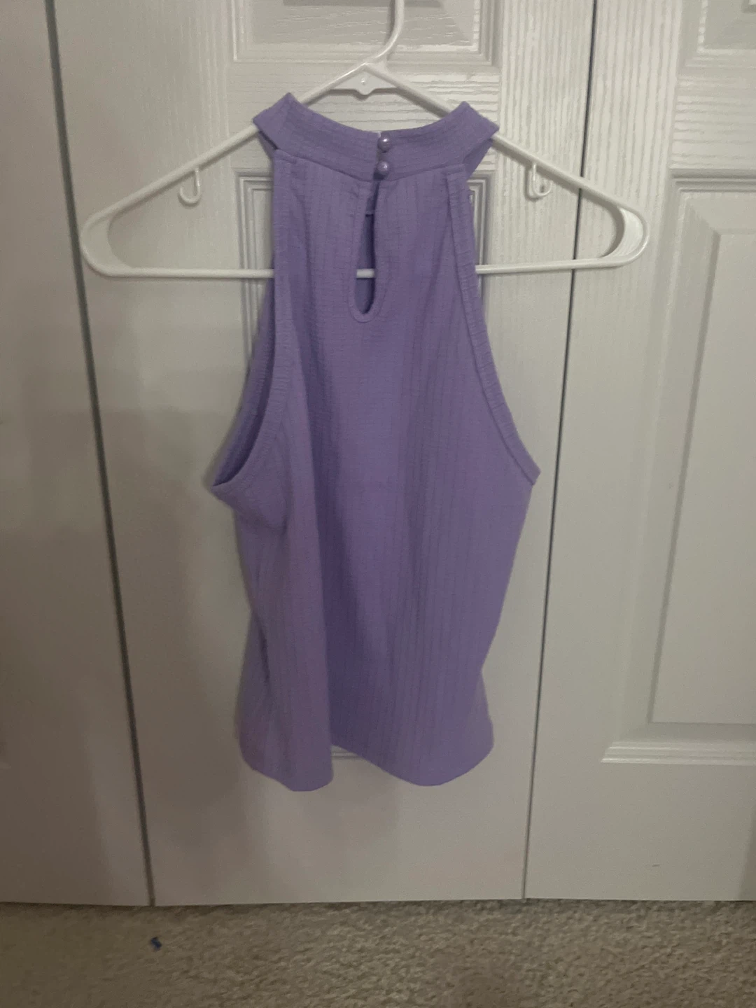Lilac Ribbed Halter Top with Pearl Details - photo 3