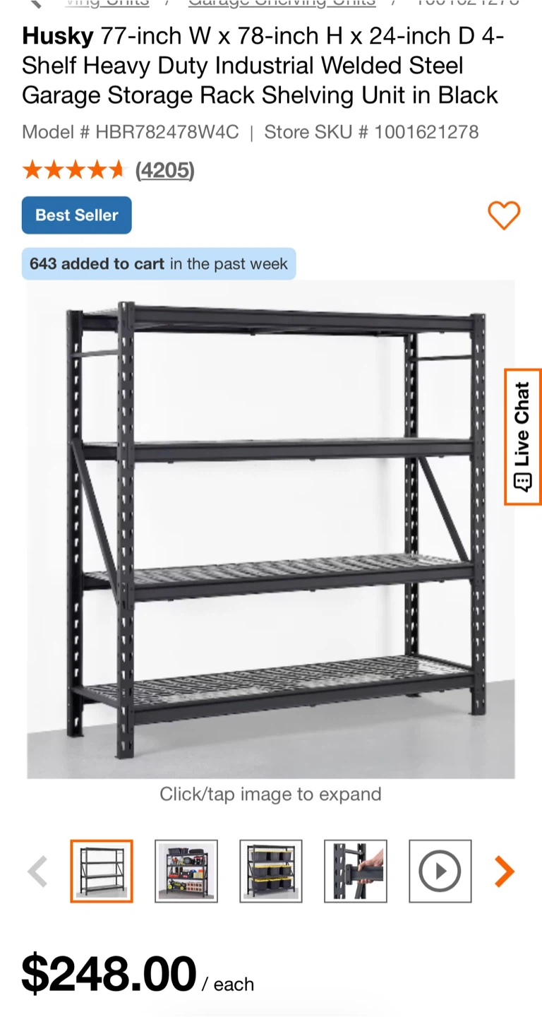 Husky Heavy-Duty Industrial Storage Shelving – 2 Available