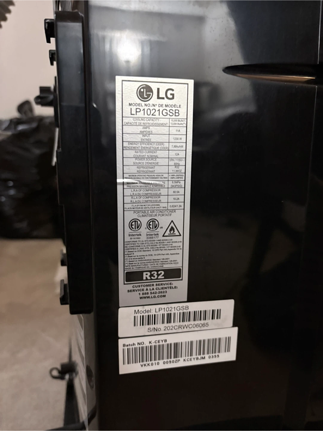LG Portable Air Conditioner LP1021GSB