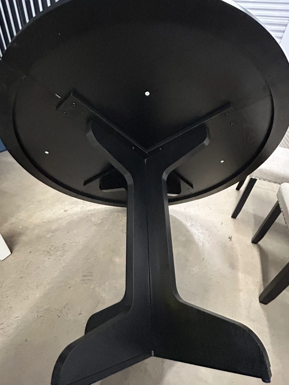 Round Black Dining Table with 4 Beige Upholstered Chairs - photo 4