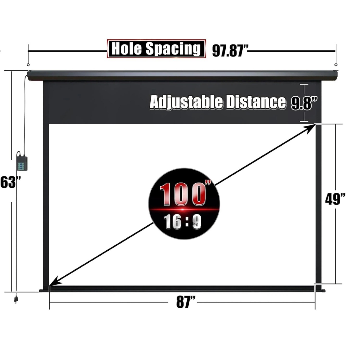 100" Electric Motorized Projector Screen - photo 4