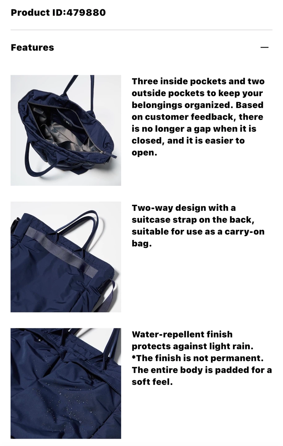 Uniqlo 2-Way Padded Tote Bag in Navy - photo 4