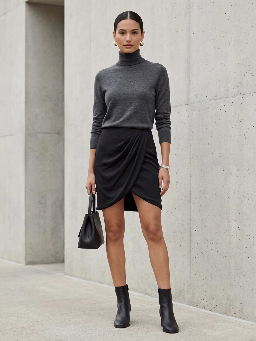Babaton Black Draped Mini Skirt