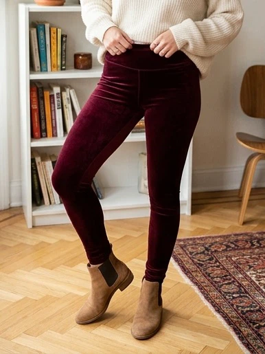 Talula Velvet Leggings - Plum - Size S