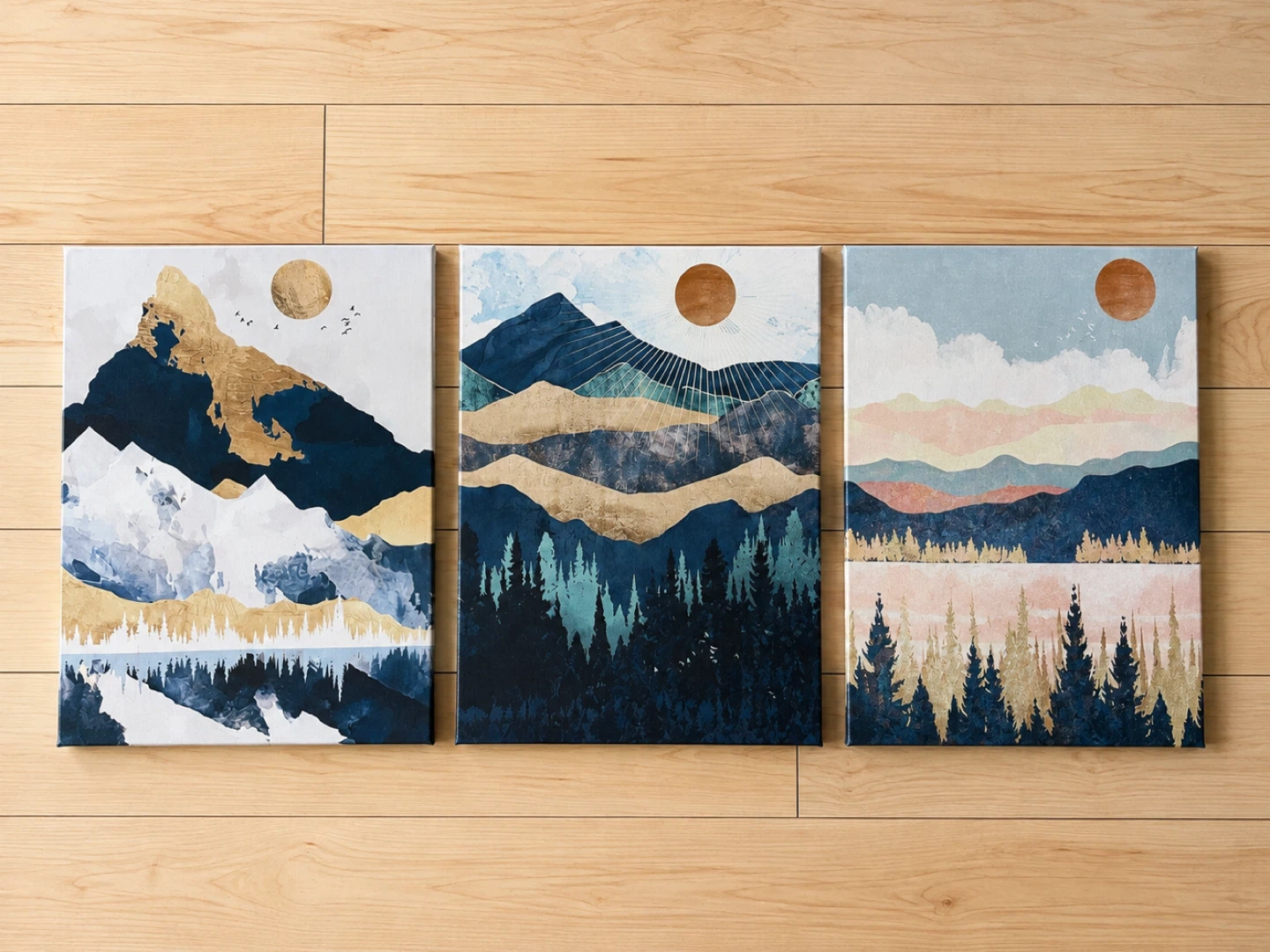 Set of 3 Mountain Landscape Canvas Wall Art