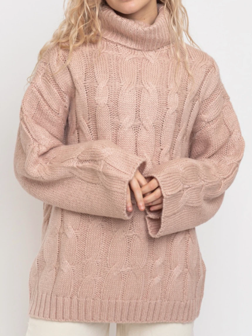 Native Youth Cable Knit Turtleneck Sweater Oversized XS