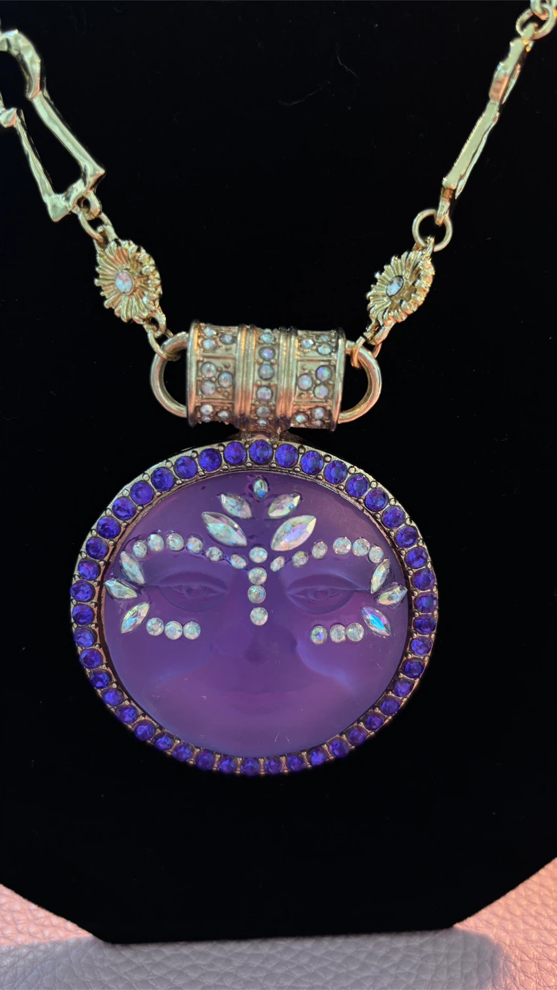 Purple moon face pendant necklace - photo 2