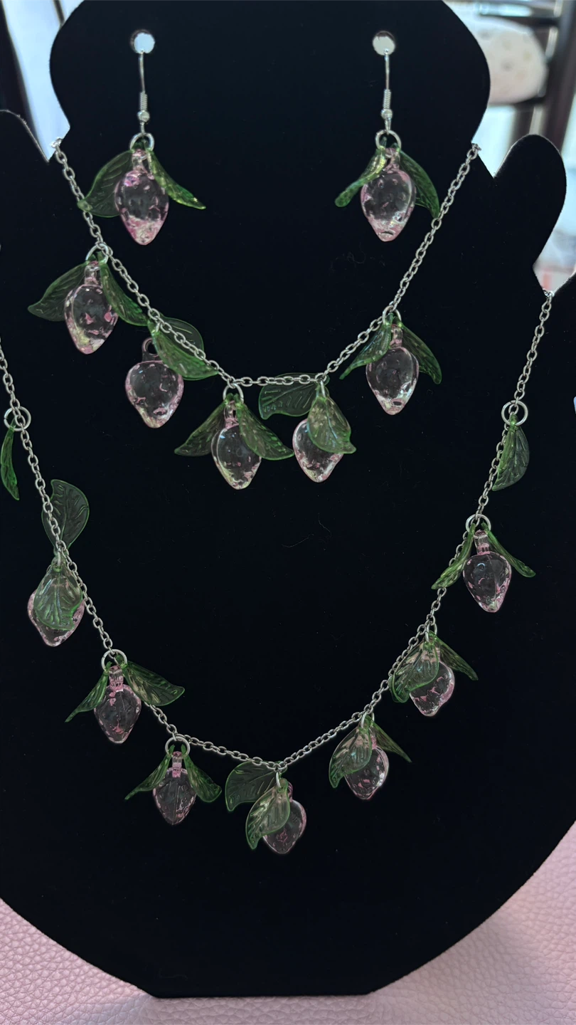Strawberry Necklace and Earrings Set