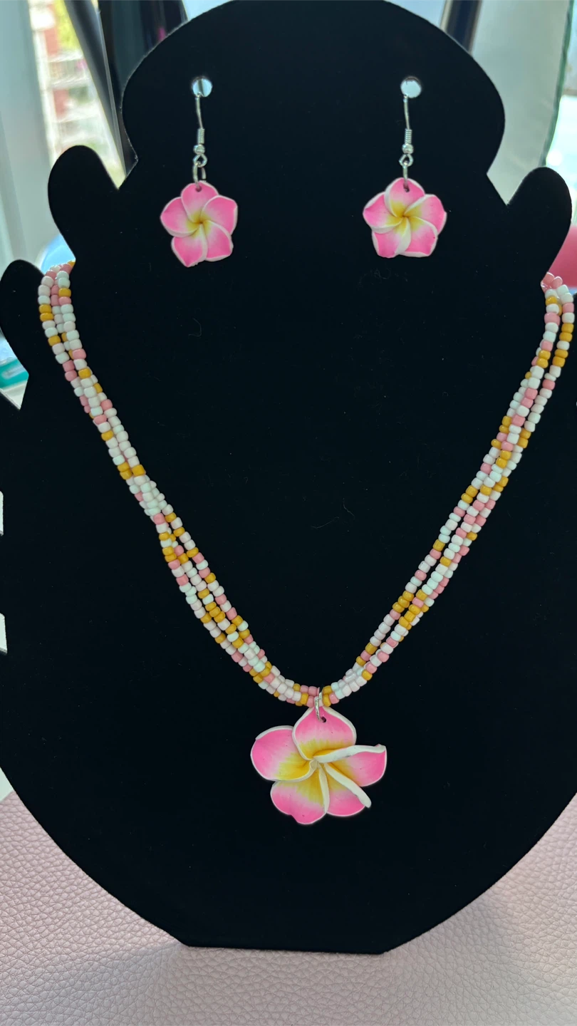 Plumeria Flower Necklace and Earring Set