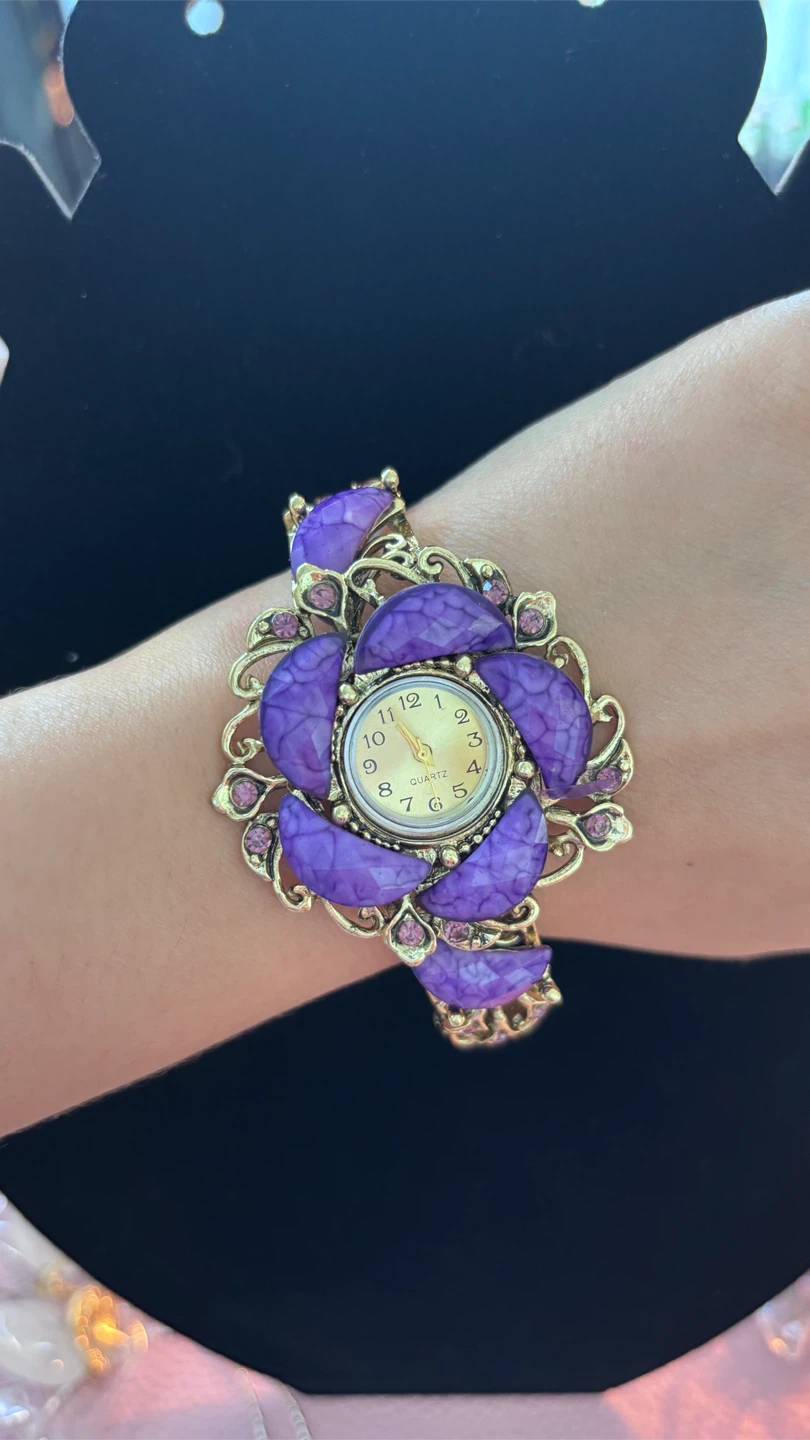 Women's Purple Stone & Gold Tone Quartz Watch