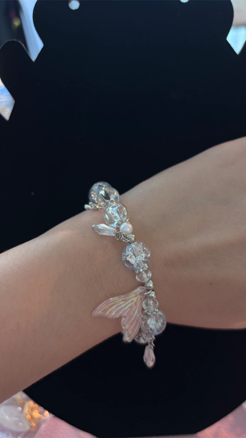 Crystal Beaded Charm Bracelet with Mermaid Tail