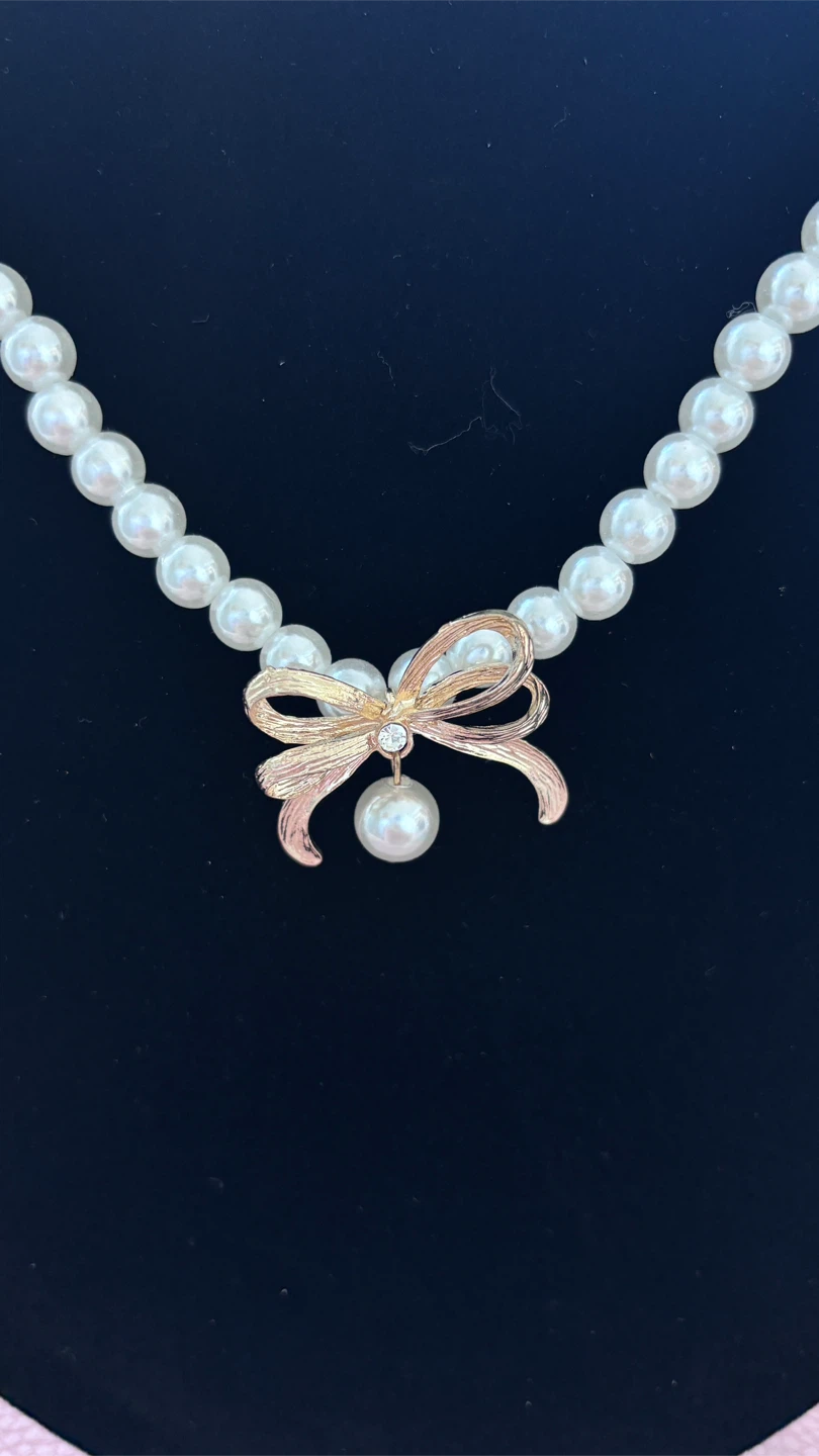 Pearl Necklace and Earring Set with Bows - photo 2