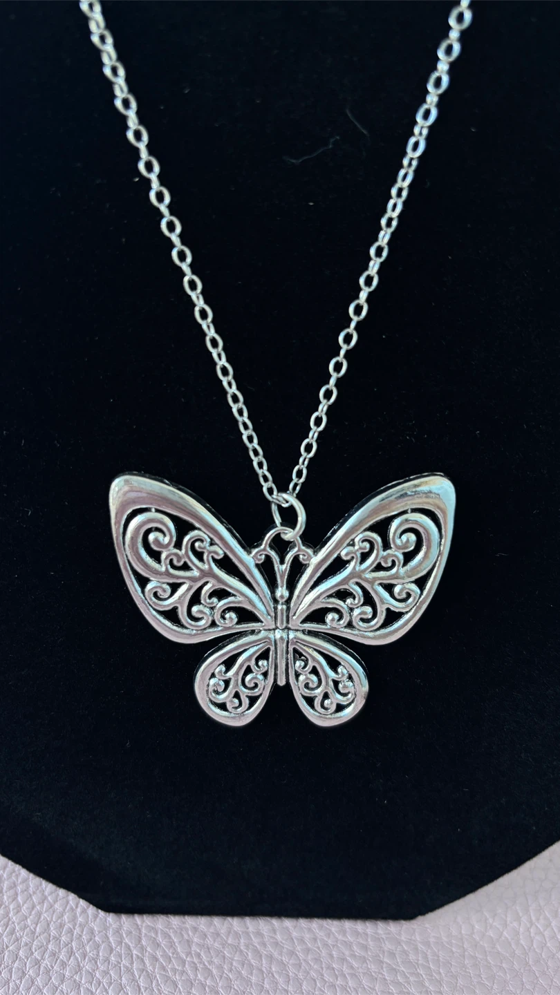 Silver Tone Filigree Butterfly Necklace - photo 2