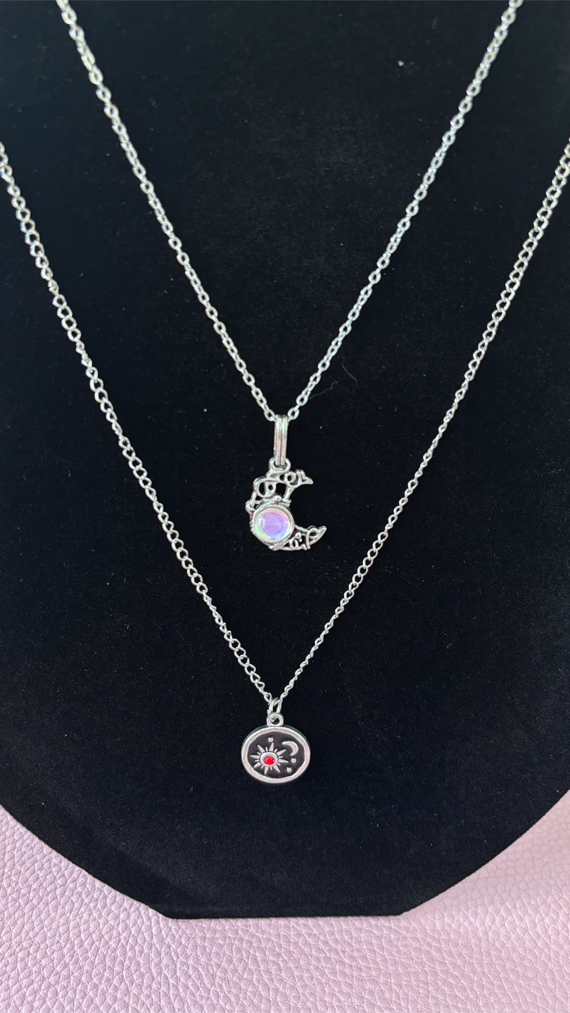 Layered Moon and Sun Pendant Necklaces