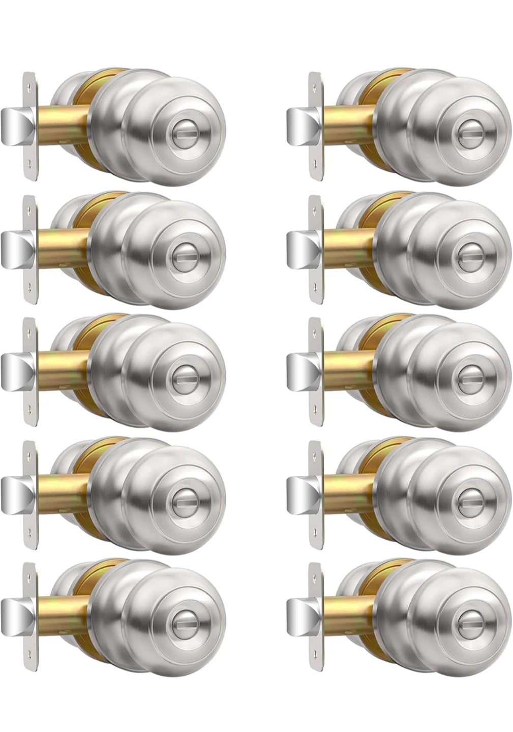 10 pack Brushed Nickel Interior Door Knob Set