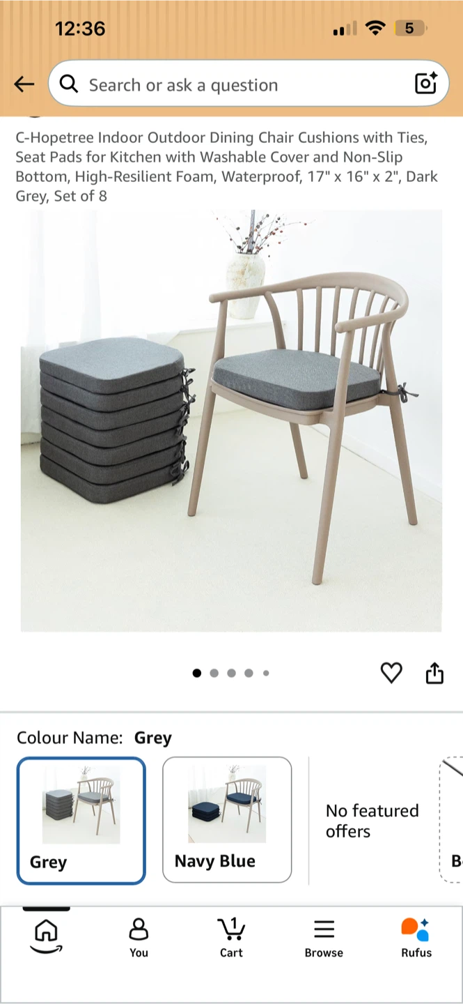 C-Hopetree Dining Chair Cushions - Grey, Pack of 8