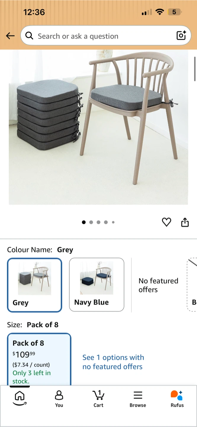 C-Hopetree Dining Chair Cushions - Grey, Pack of 8 - photo 2