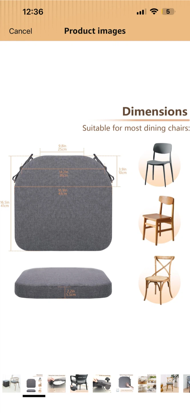 C-Hopetree Dining Chair Cushions - Grey, Pack of 8 - photo 3