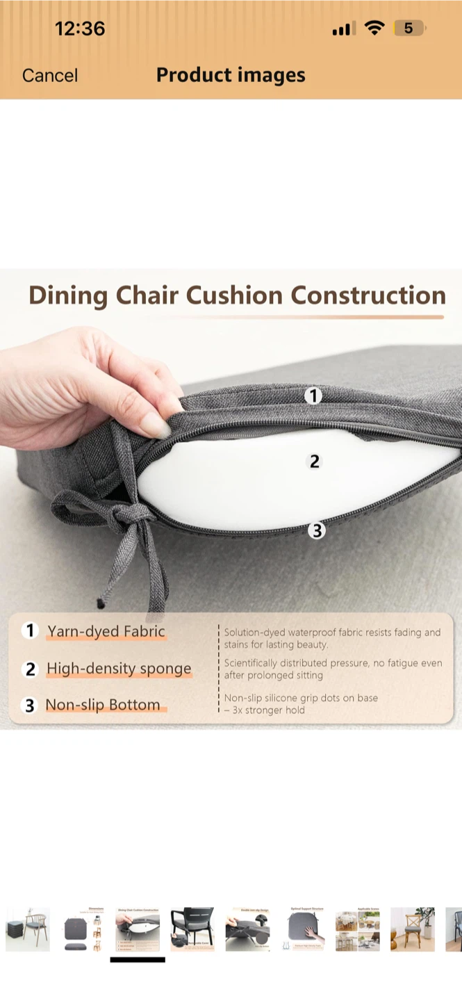 C-Hopetree Dining Chair Cushions - Grey, Pack of 8 - photo 4