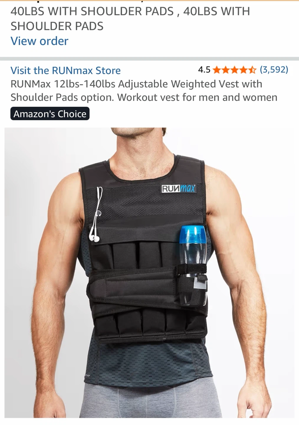 Weight 12lbs-140lbs Adjust.  Vest with Shoulder Pads