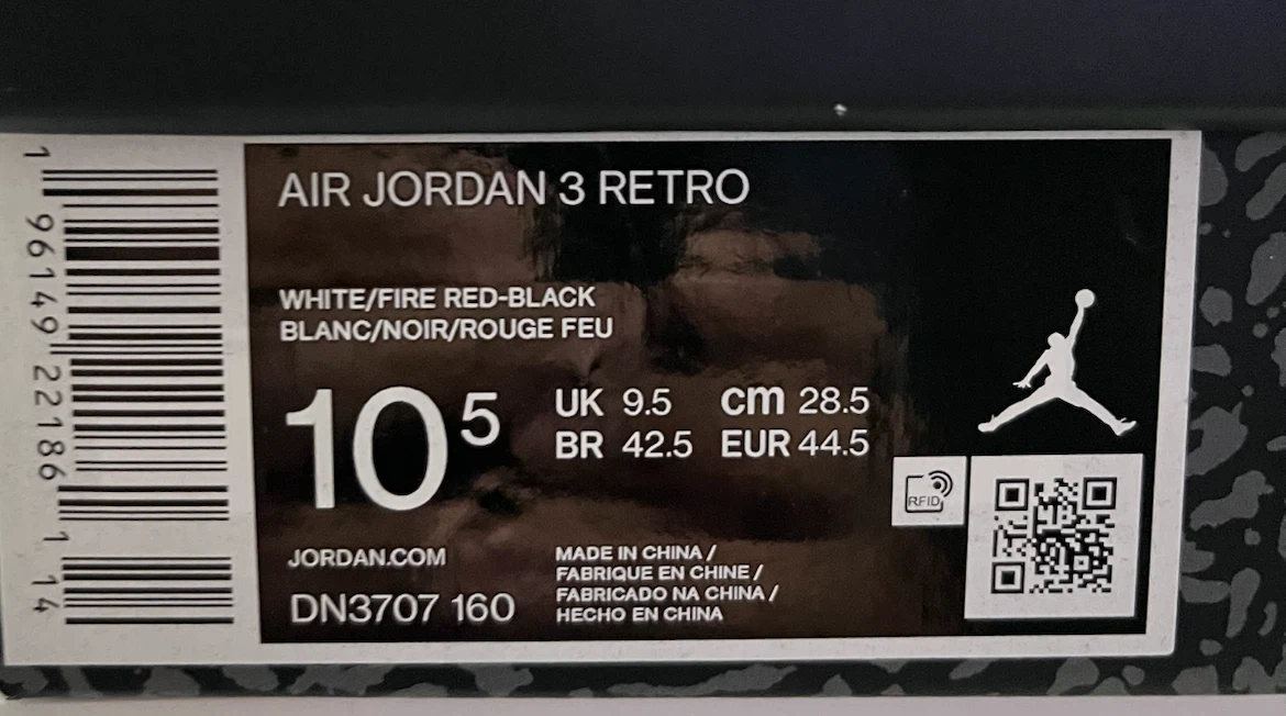 Air Jordan 3 Retro White Fire Red Black Men's Shoes - photo 5