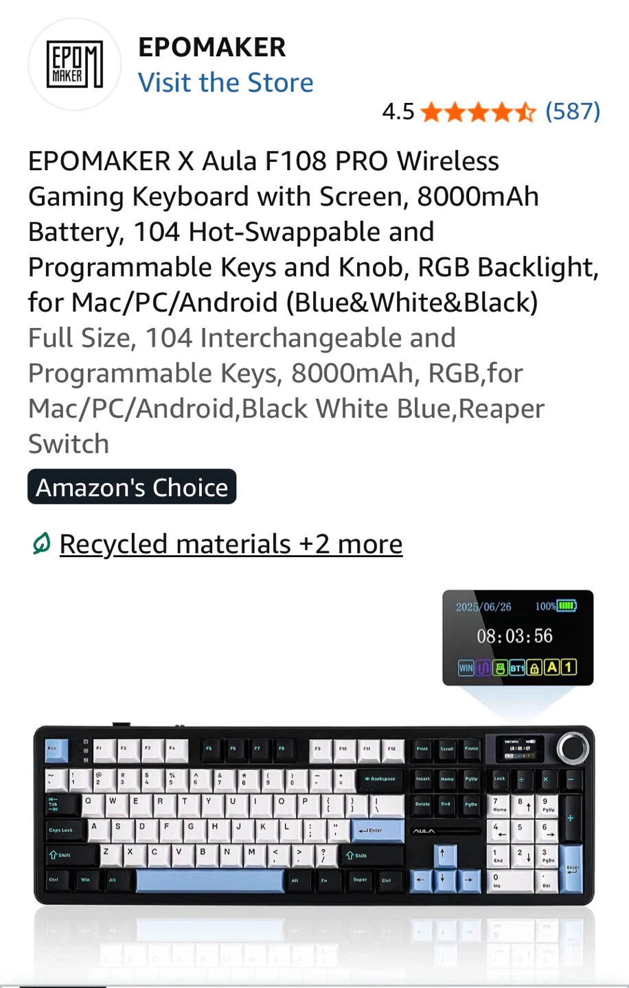 EPOMAKER X Aula F108 Pro Wireless Gaming Keyboard