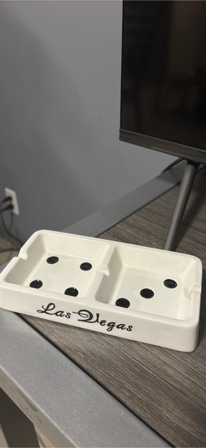 Vintage White Ceramic Ashtray - Las Vegas