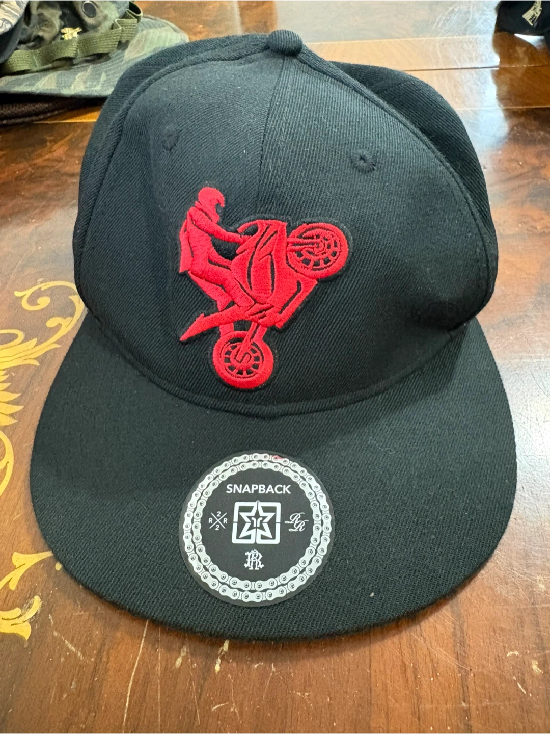 Ride Rich Black Snapback Hat with Red Embroidery