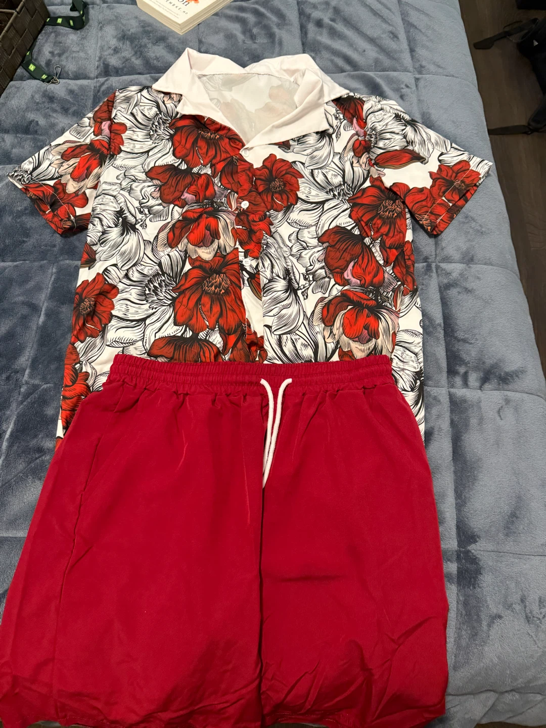 Hawaiian Shirt and Red Shorts Set