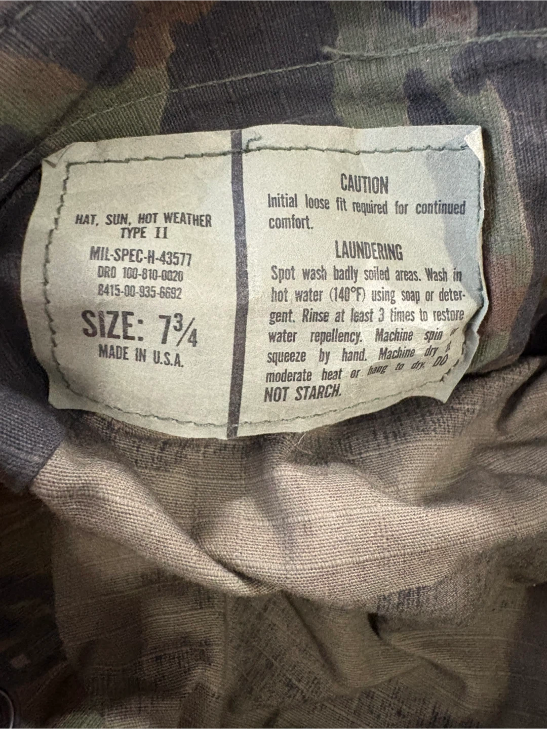 US Military Hot Weather Type II Sun Hat Size 7 3/4 - photo 5