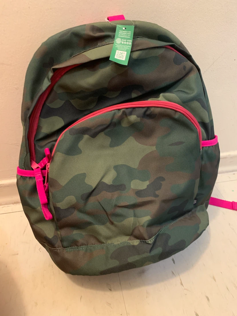 Camo Backpack with Pink Accents