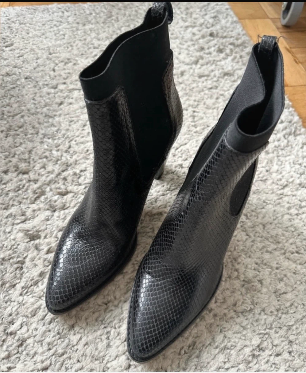Zara Black Snake Print Heeled Ankle Boots size 39