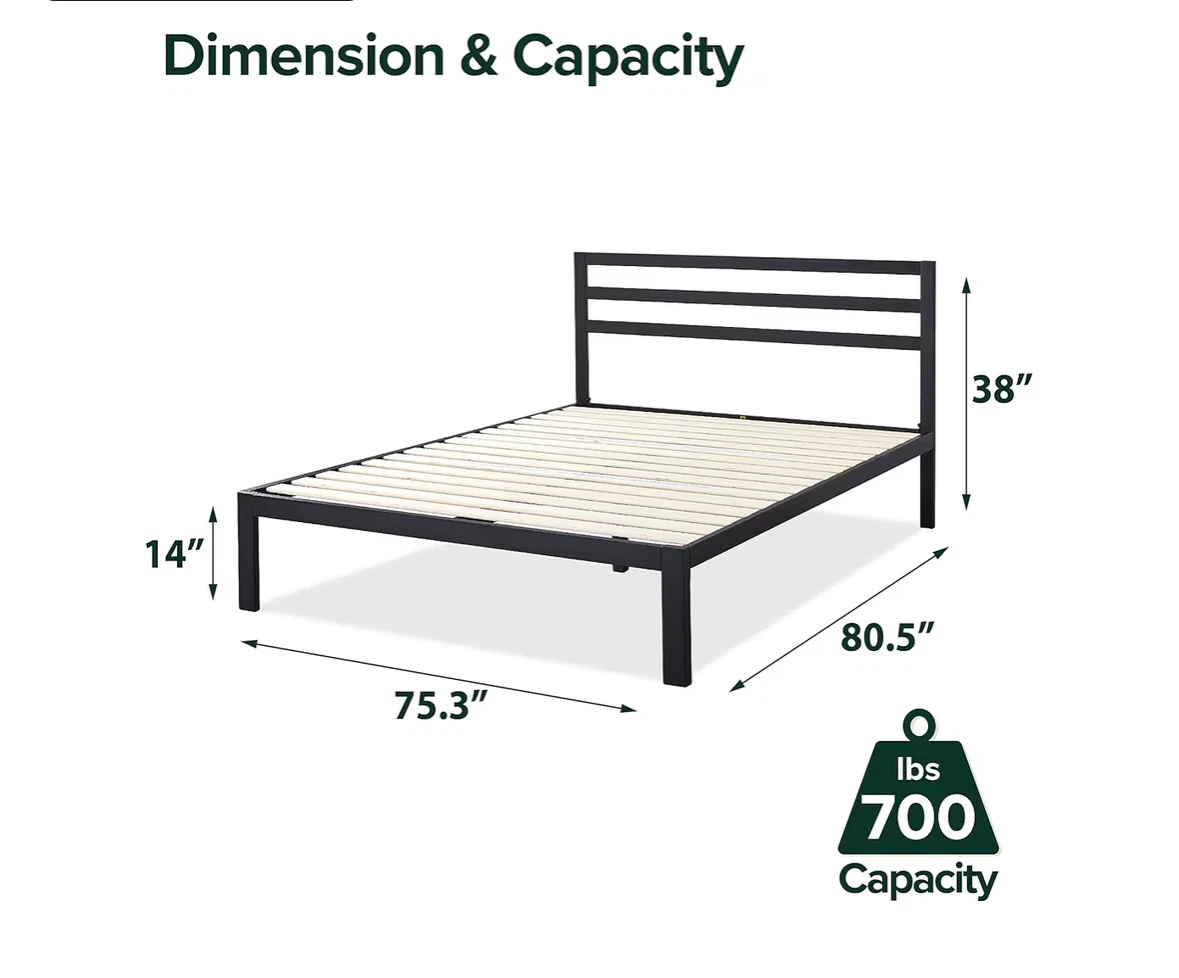 Black metal bed frame with headboard