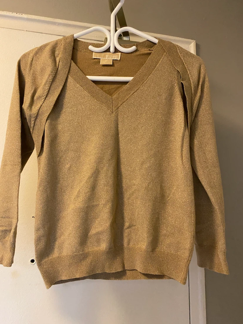 Michael Kors Gold Sparkle V-Neck Sweater - Size P