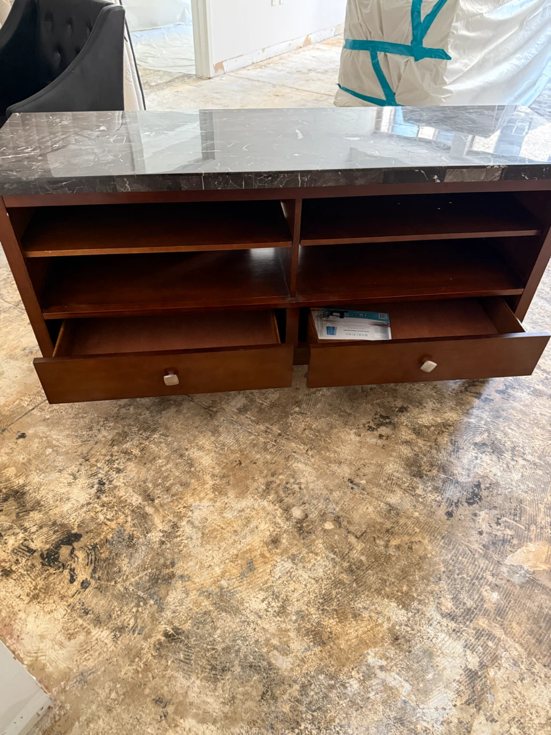 Dark Wood Console Table with Marble Top
