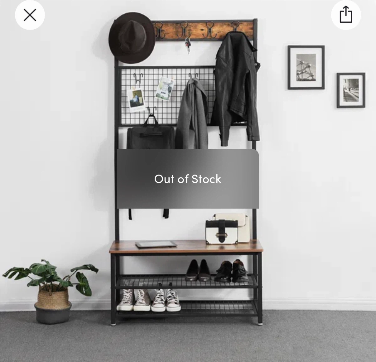 Industrial Hall Tree with Coat Hooks and Shoe Storage Bench - photo 2